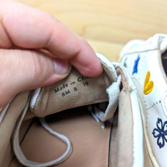 Jack Rogers Kennedy White Leather Embroidered Sneakers Size 8 Turtle & Heart - Picture 4 of 7